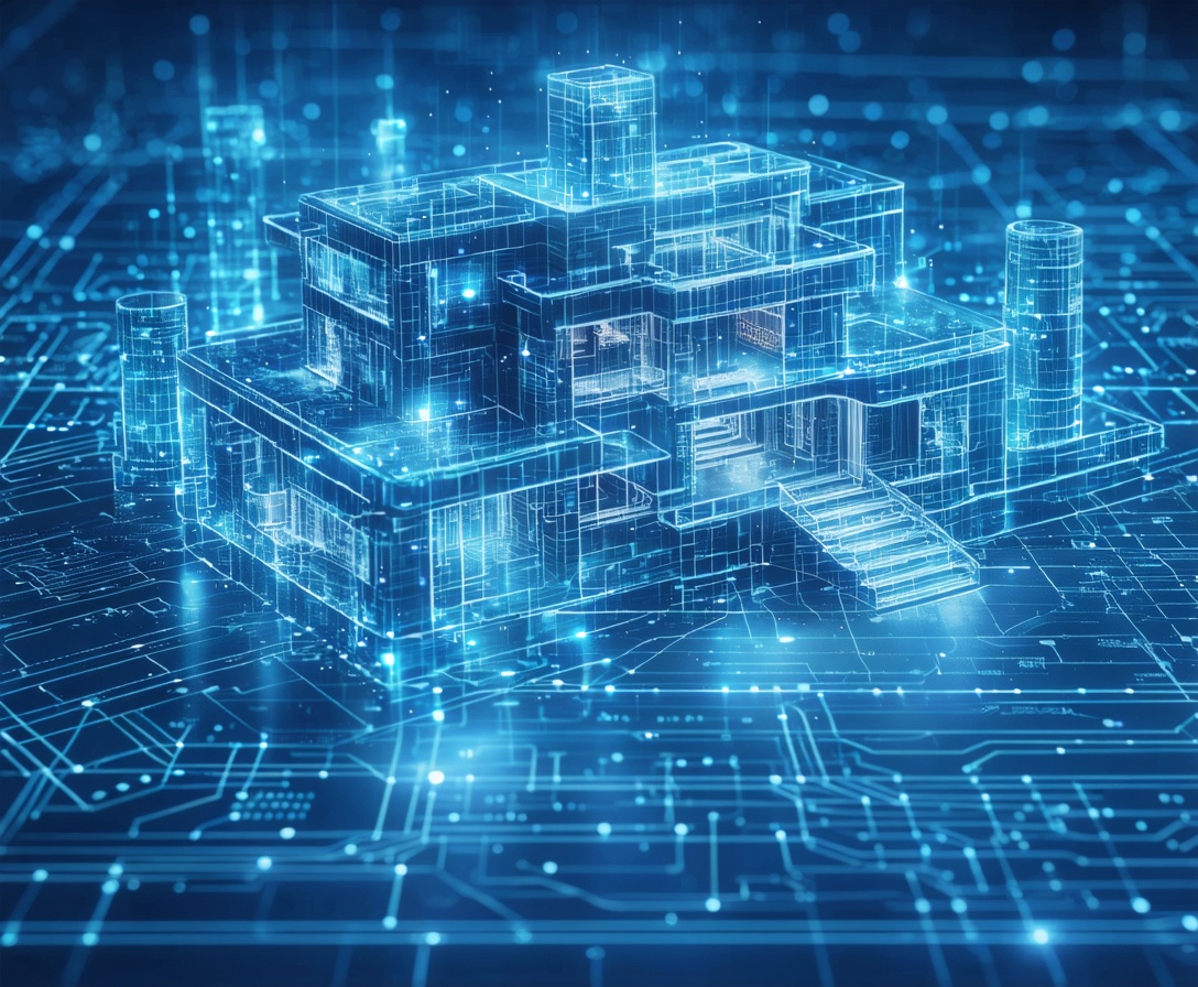 Detail eines Bauplans mit digitalen Linien