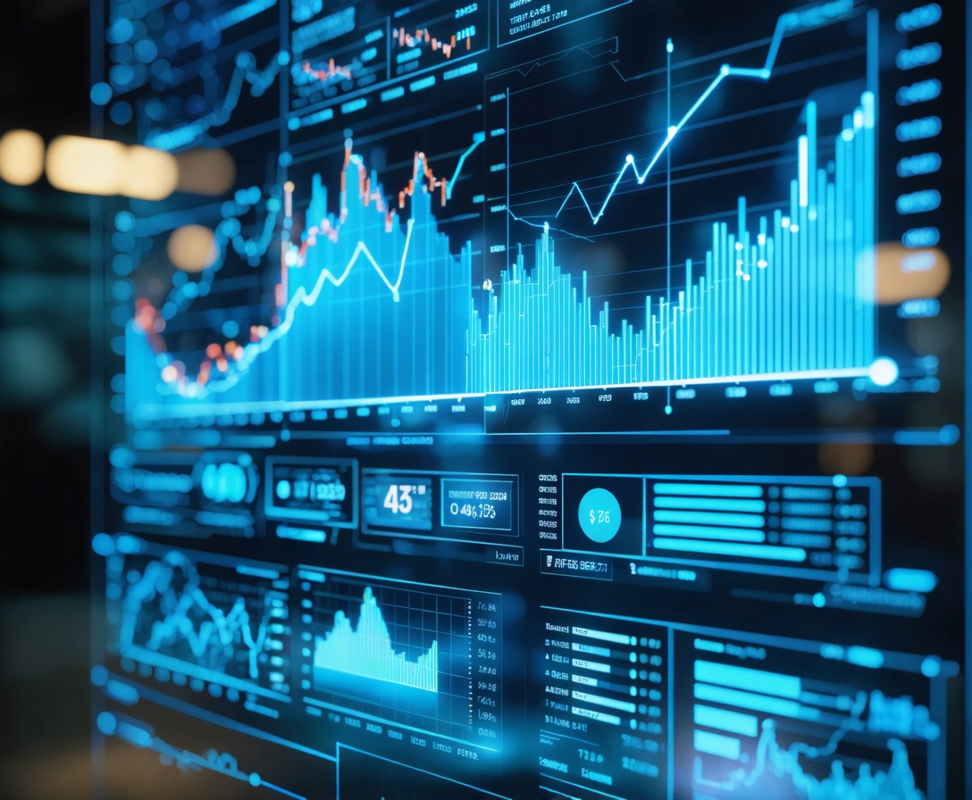 Transparenter Bildschirm mit leuchtenden Wachstumsmetriken